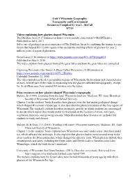 Unit 1 Wisconsin Geography: Topography and Environment Resources Compiled by Ava L