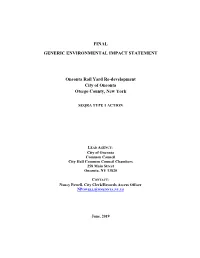 Final Generic Environmental Impact Statement Oneonta Rail Yard Re-Development