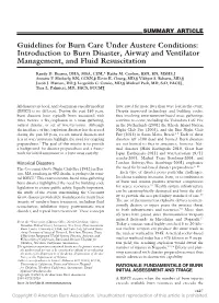 Guidelines for Burn Care Under Austere Conditions: Introduction to Burn Disaster, Airway and Ventilator Management, and Fluid Resuscitation