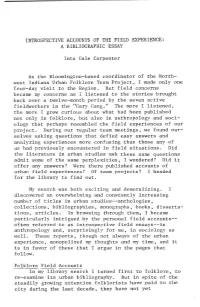 Introspective Accounts of the Field Experience: a Bibliographic Essay