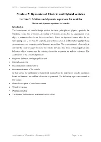 Module 2: Dynamics of Electric and Hybrid Vehicles