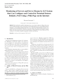 Monitoring of Servers and Server Rooms by Iot System That Can Conﬁgure and Control Its Terminal Sensors Behind a NAT Using a Wiki Page on the Internet
