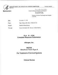Botulinum Toxin Type A, Botox, Allergan Inc