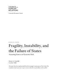 Fragility, Instability, and the Failure of States Assessing Sources of Systemic Risk