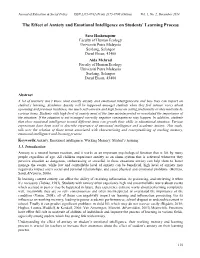 The Effect of Anxiety and Emotional Intelligence on Students’ Learning Process