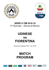 UDINESE Vs FIORENTINA MATCH PROGRAM