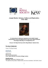 Joseph Banks Conference Programme