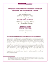 Language, Migration and Citizenship in Europe