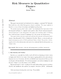 Risk Measures in Quantitative Finance