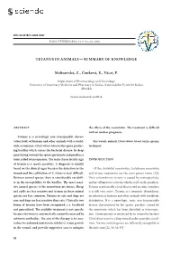 TETANUS in ANIMALS — SUMMARY of KNOWLEDGE Malinovská, Z