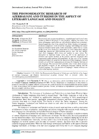The Phonosemantic Research of Azerbaijani and Turkish in the Aspect of Literary Language and Dialect