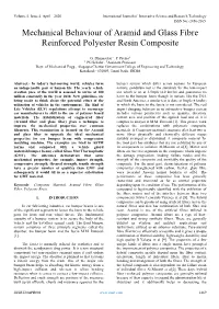 Mechanical Behaviour of Aramid and Glass Fibre Reinforced Polyester Resin Composite