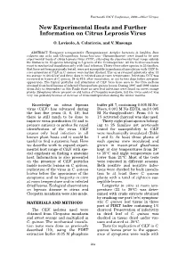 New Experimental Hosts and Further Information on Citrus Leprosis Virus