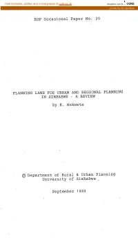 Planning Laws for Urban and Regional Planning in Zimbabwe - a Review