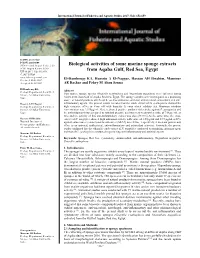 Biological Activities of Some Marine Sponge Extracts from Aqaba Gulf