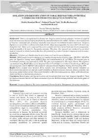 Isolation and Identification of Coral Reef Bacteria Potential Candidates for Producing Bioactive Compound