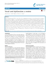 Vocal Cord Dysfunction: a Review Neha M