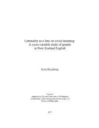 Liminality As a Lens on Social Meaning: a Cross-Variable Study of Gender in New Zealand English