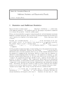Sufficient Statistics and Exponential Family 1 Statistics and Sufficient