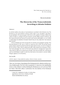 The Hierarchy of the Transcendentals According to Advaita Vedānta