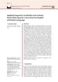 Applied Linguistics to Identify and Contrast Racist 'Hate Speech'