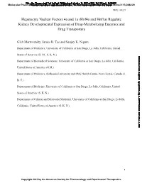 Hnf4a and Hnf1a) Regulate Kidney Developmental Expression of Drug-Metabolizing Enzymes and Drug Transporters