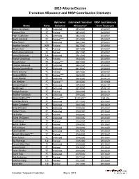 2015 Alberta Election Transition Allowance and RRSP Contribution Estimates