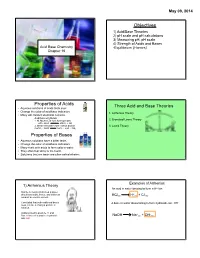 Acid Base Chemistry Objectives Properties of Acids Properties Of