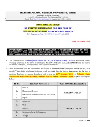 List of Candidates Called for Written Examination for the Post Of