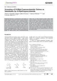 Screening of N-Alkyl-Cyanoacetamido Oximes As Substitutes for N-Hydroxysuccinimide Sherine N