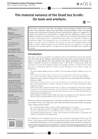 The Material Variance of the Dead Sea Scrolls: on Texts and Artefacts