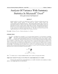 Analysis of Variance with Summary Statistics in Microsoft Excel