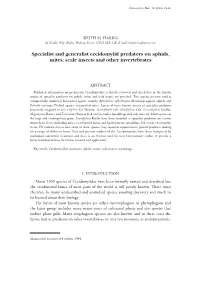 Specialist and Generalist Cecidomyiid Predators on Aphids, Mites, Scale Insects and Other Invertebrates