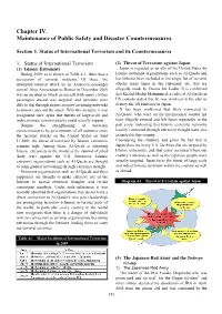 Chapter IV. Maintenance of Public Safety and Disaster Countermeasures