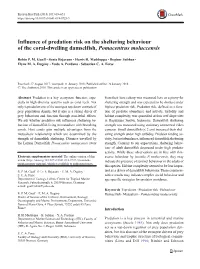 Influence of Predation Risk on the Sheltering Behaviour of the Coral-Dwelling Damselfish, Pomacentrus Moluccensis