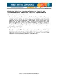 Introduction of Software Engineering Concepts for Electrical and Computer Engineering Students and Application to Senior Projects