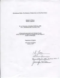 The Mutation of Subjectivity in a Post-Print Culture Johnnie a Wilcox