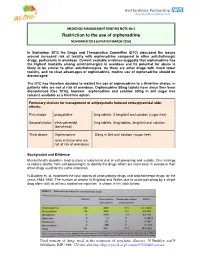 Briefing Note on Restriction to Use of Orphenadrine