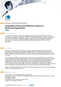 Competition Policy and Efficiency Claims in Horizontal Agreements 1995