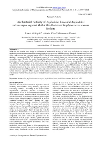 Asphodelus Microcarpus Against Methicillin Resistant Staphylococcus Aureus Isolates