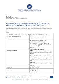 Assessment Report on Filipendula Ulmaria (L.) Maxim., Herba and Filipendula Ulmaria (L.) Maxim., Flos