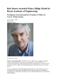 Bob Stuart Awarded Prince Philip Medal by Royal Academy of Engineering Prestigious Award Presented to Founder of MQA for Career of Innovations