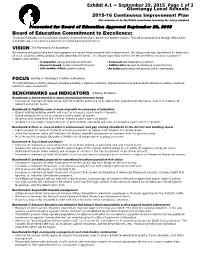Board of Education Commitment to Excellence: the Board of Education Is Committed to Focusing on Student Learning to Achieve the District’S Mission