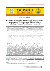 Preventing Religious Radicalism Based on Local Wisdom: Interrelation of Tarekat, Adat, and Local Authority in Padang Pariaman, West Sumatera, Indonesia
