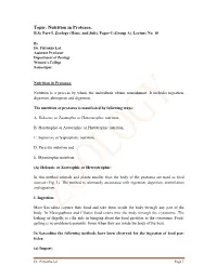 Topic: Nutrition in Protozoa. B.Sc Part-I, Zoology (Hons