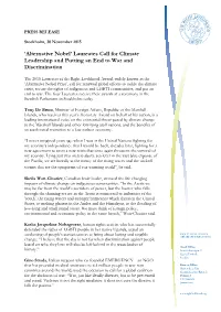 'Alternative Nobel' Laureates Call for Climate
