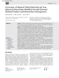Correction of Biapical Tibial Deformity by True Spherical Osteotomy, Modified Circular External Skeletal Fixation and Distractio