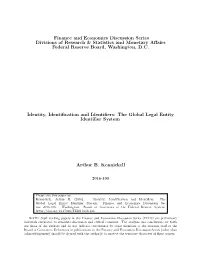 Identity, Identification and Identifiers: the Global Legal Entity Identifier System