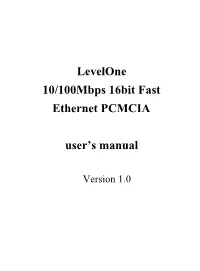 Levelone 16Bit 10 100M Fast Ethernet PCMCIA Manual