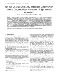 On the Energy Efficiency of Device Discovery in Mobile Opportunistic Networks: a Systematic Approach 3